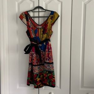 Beautiful, bright, hundred percent silk dress with cap sleeves